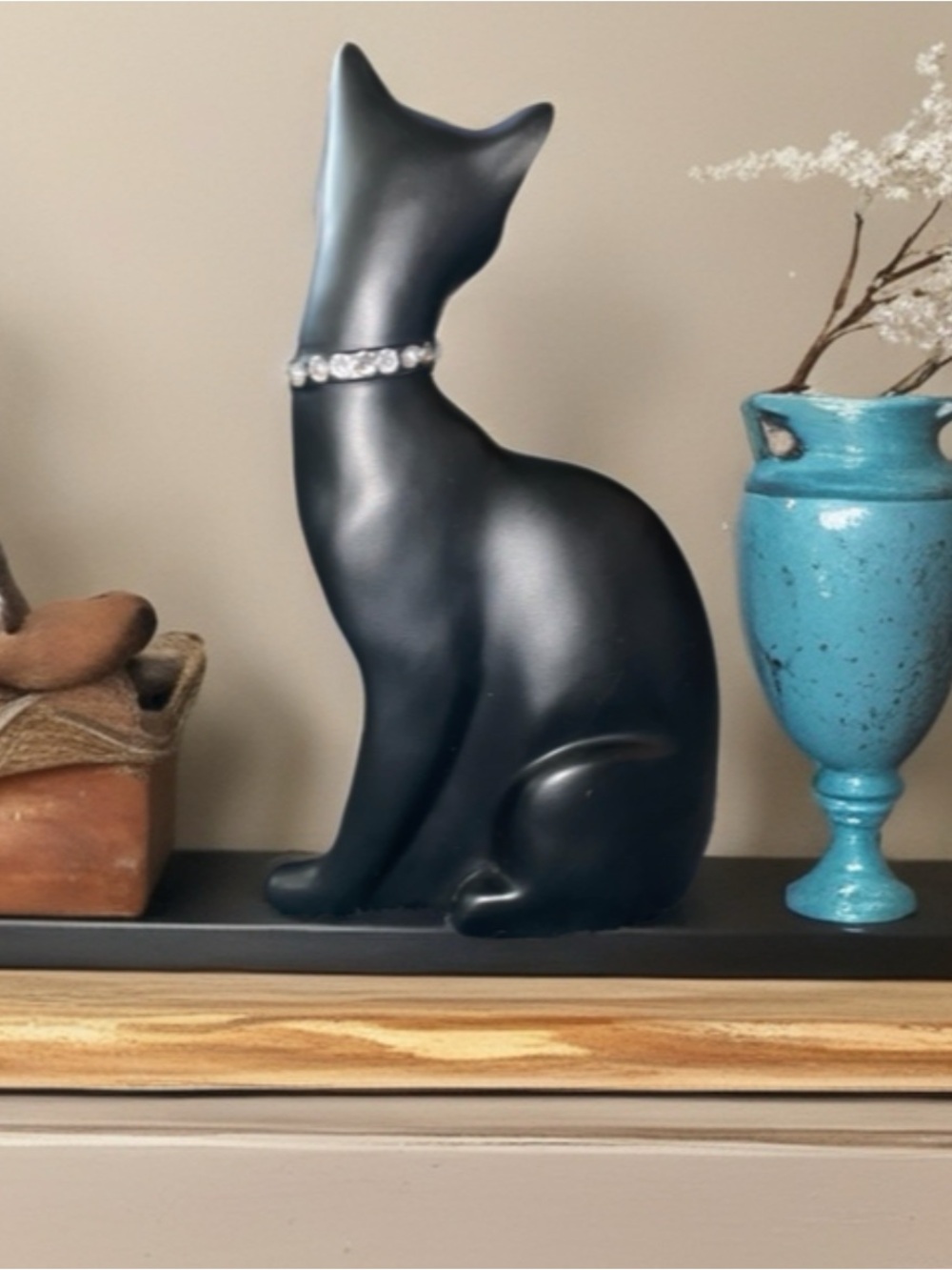 Vintage 1960-70’s Seymour Mann Black 9” Cat Figurine w/Rhinestone Collar. - Picture 2 of 13